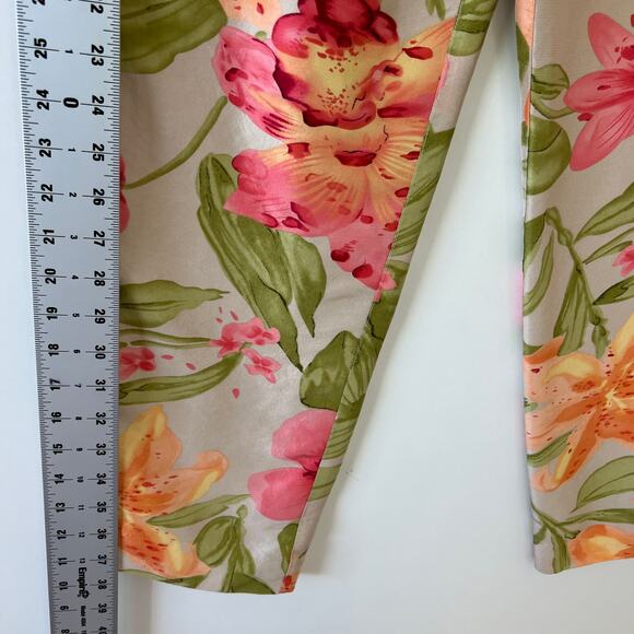 Vintage Tropical Hawaiian Floral Silk Cropped Trouser Pants Womens 6 Pink Orange - Picture 11 of 16